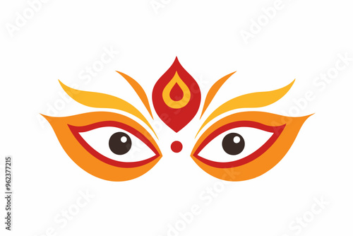 Durga eyes vector logo, simple flat design.  Durga Eyes and Hindu Goddess Faces Vector Illustration - Durga Ma, Kali Ma, Tara Ma, Joy Ma Silhouette Line Art