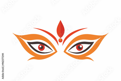 Durga eyes vector logo, simple flat design.  Durga Eyes and Hindu Goddess Faces Vector Illustration - Durga Ma, Kali Ma, Tara Ma, Joy Ma Silhouette Line Art