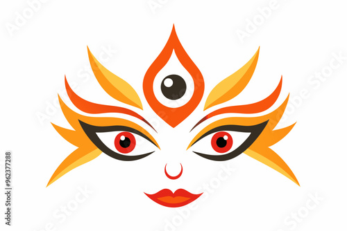 Durga eyes vector logo, simple flat design.  Durga Eyes and Hindu Goddess Faces Vector Illustration - Durga Ma, Kali Ma, Tara Ma, Joy Ma Silhouette Line Art