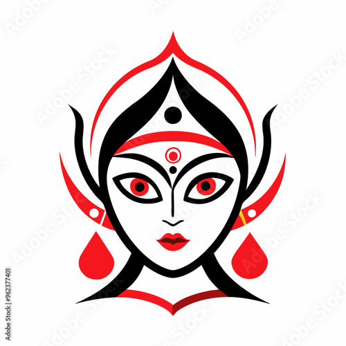 Durga eyes vector logo, simple flat design.  Durga Eyes and Hindu Goddess Faces Vector Illustration - Durga Ma, Kali Ma, Tara Ma, Joy Ma Silhouette Line Art