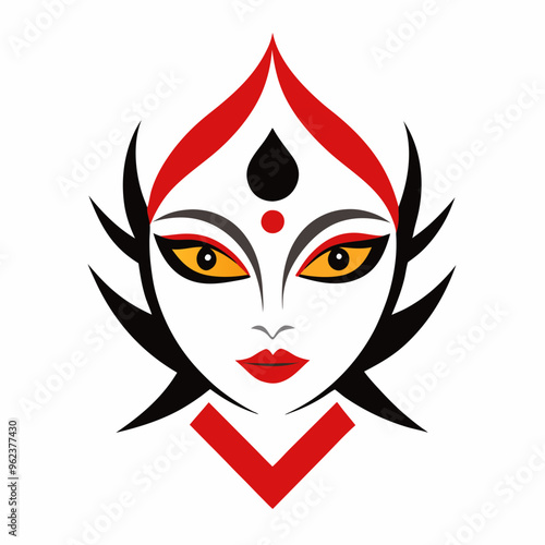 Durga eyes vector logo, simple flat design.  Durga Eyes and Hindu Goddess Faces Vector Illustration - Durga Ma, Kali Ma, Tara Ma, Joy Ma Silhouette Line Art