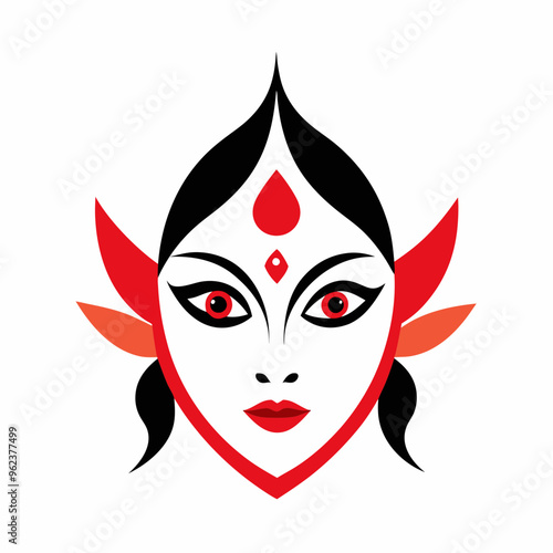 Durga eyes vector logo, simple flat design.  Durga Eyes and Hindu Goddess Faces Vector Illustration - Durga Ma, Kali Ma, Tara Ma, Joy Ma Silhouette Line Art