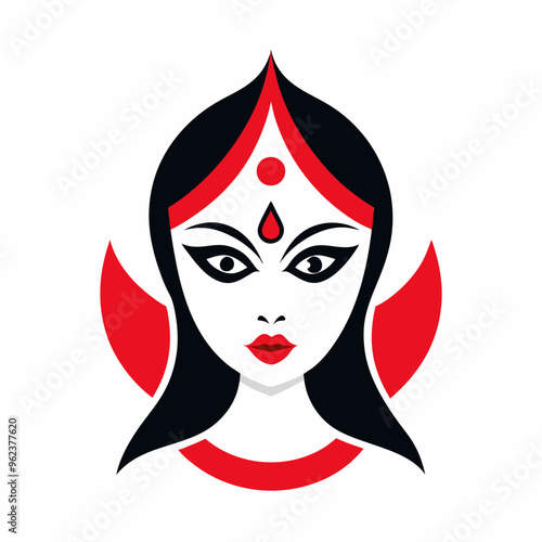 Durga eyes vector logo, simple flat design.  Durga Eyes and Hindu Goddess Faces Vector Illustration - Durga Ma, Kali Ma, Tara Ma, Joy Ma Silhouette Line Art