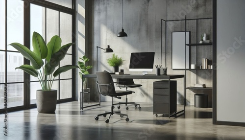 Wallpaper Mural Office interior in loft, industrial style, 3d render Torontodigital.ca