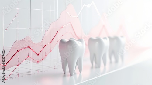 Obraz w ramie Digital concept showing white teeth against a backdrop of rising and falling line graphs. The image illustrates the correlation between dental health trends and statistics, making it ideal for dental