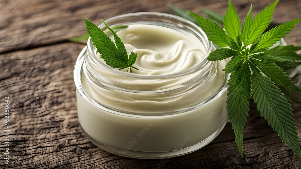 Natural cream with marijuana leaves for alternative medicine Natural cream with marijuana leaves for alternative medicine