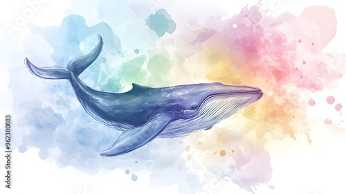 Whale sketch on watercolor background
 photo