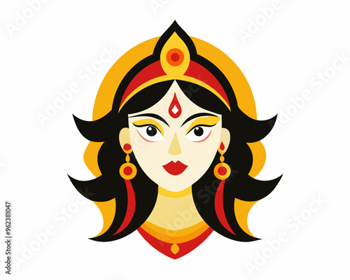 Durga eyes vector logo, simple flat design.  Durga Eyes and Hindu Goddess Faces Vector Illustration - Durga Ma, Kali Ma, Tara Ma, Joy Ma Silhouette Line Art