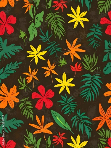 Vibrant Tropical Leaves and Flowers Pattern