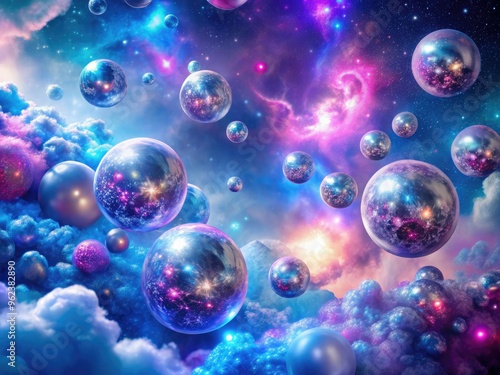 Wallpaper Mural vibrant silver nanoparticles nebula clouds neon pink purple blue gas abstract astronomical concept Torontodigital.ca