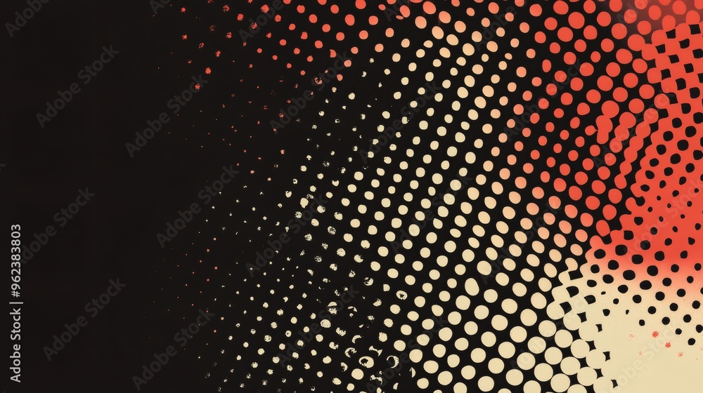 Abstract background with a gradient of cream, orange, and red dots on a black background. Abstract background with a gradient of cream, orange, and red dots on a black background.
