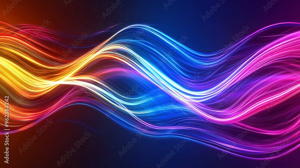 Obraz premium Glowing Multicolor Light Waves Abstract Art