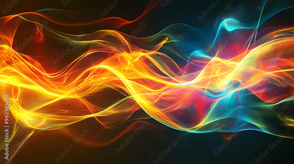 Obraz premium Colorful Flowing Light Waves Abstract Art