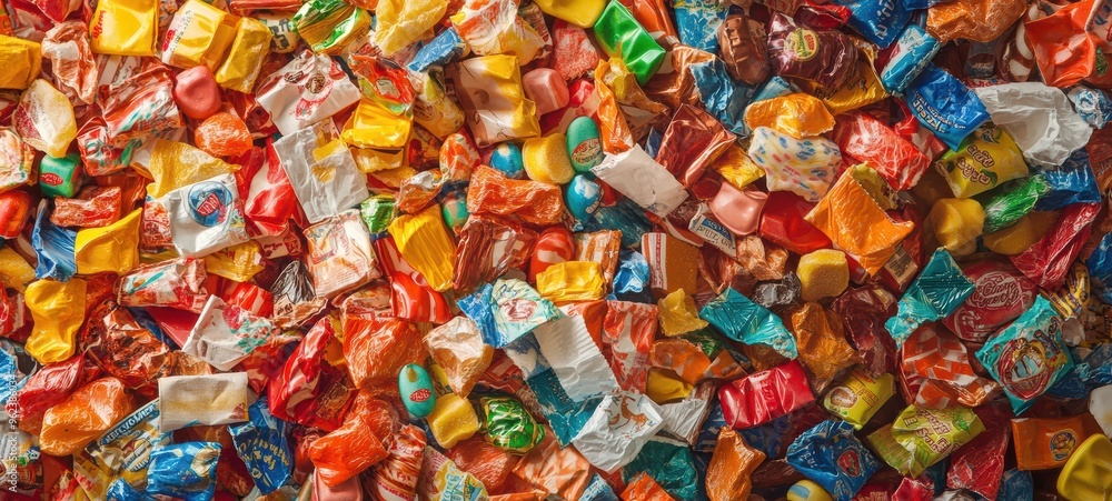 A collection of old-fashioned candy wrappers, with colorful and intricate designs A collection of old-fashioned candy wrappers, with colorful and intricate designs