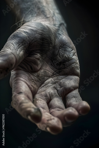 Close-Up of an Outstretched Hand with Detailed Skin Texture