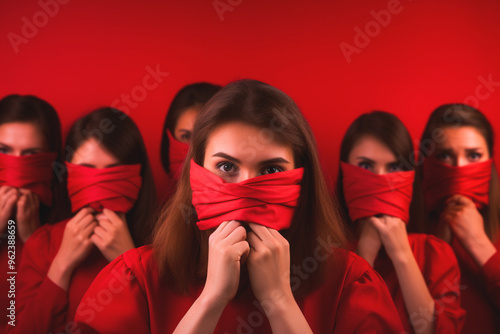 Group gathered in solidarity on World AIDS Day, wearing red. Together in the fight against HIV photo