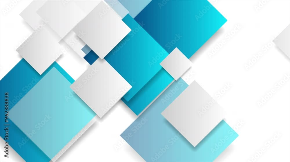Blue and white paper squares tech geometric minimal background. Seamless looping corporate motion design. Video animation Ultra HD 4K 3840x2160 Blue and white paper squares tech geometric minimal background. Seamless looping corporate motion design. Video animation Ultra HD 4K 3840x2160
