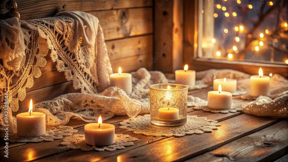 Obraz premium romantic nostalgic vintage lace intricate details warm candlelight