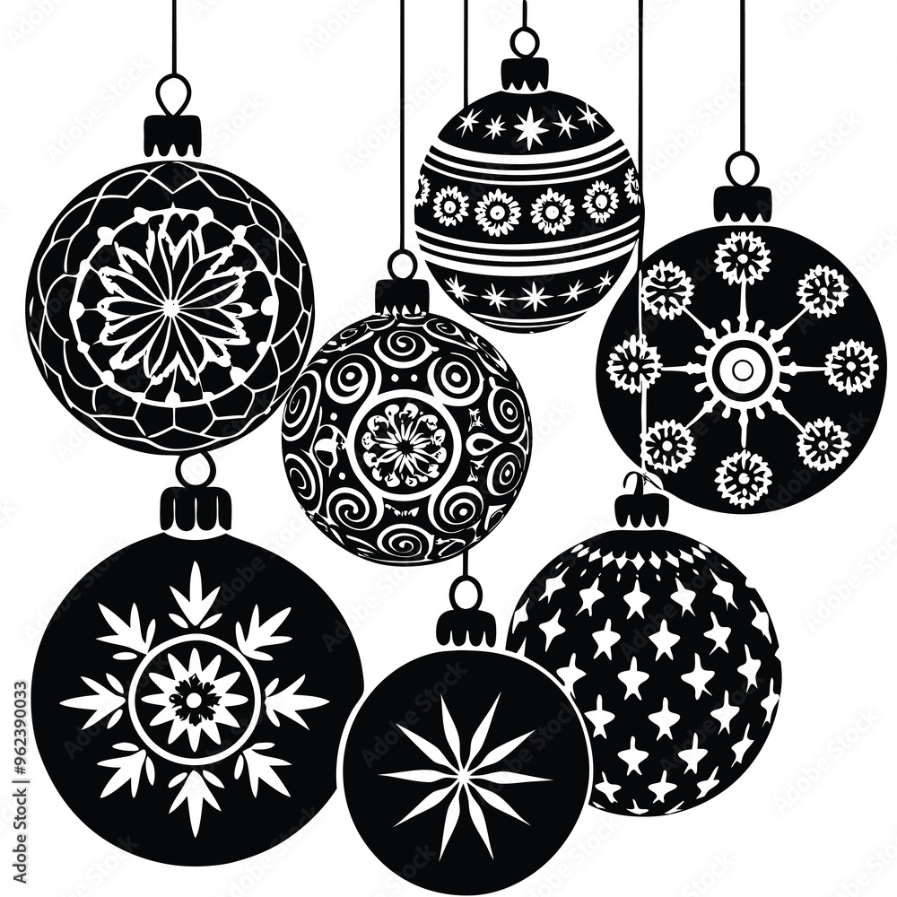 Fototapeta premium a black Christmas Ornaments silhouette vector art illustration