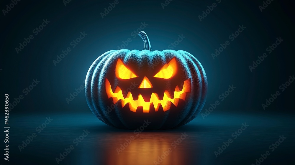 Halloween pumpkin, carved into a jack-o'-lantern, flickering candle inside, dark night background Halloween pumpkin, carved into a jack-o'-lantern, flickering candle inside, dark night background