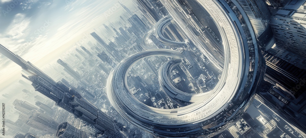 Fototapeta premium A futuristic cityscape with towering skyscrapers