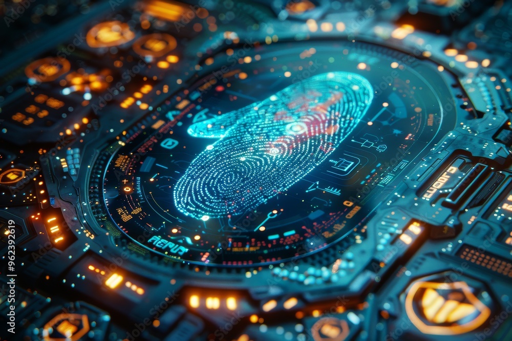 digital screen displaying a large fingerprint scan digital screen displaying a large fingerprint scan