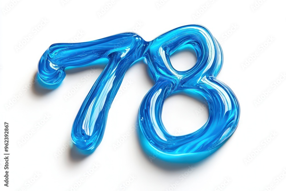 Naklejka premium Electric blue paint forming 78 isolated on white with soft shadowing and low contrast.