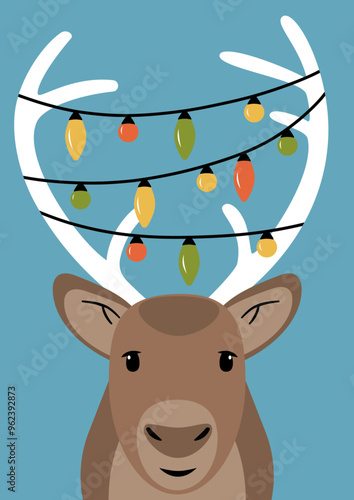 Reindeer with Christmas baubles on a blue background - vector CMYK