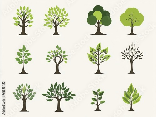 green tree icons collection varied vector designs for ecofriendly concepts