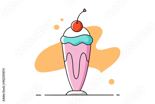 Colorful Milkshake with Cherry on Top and Drizzled Syrup Vibrant Line Drawing Illustration photo