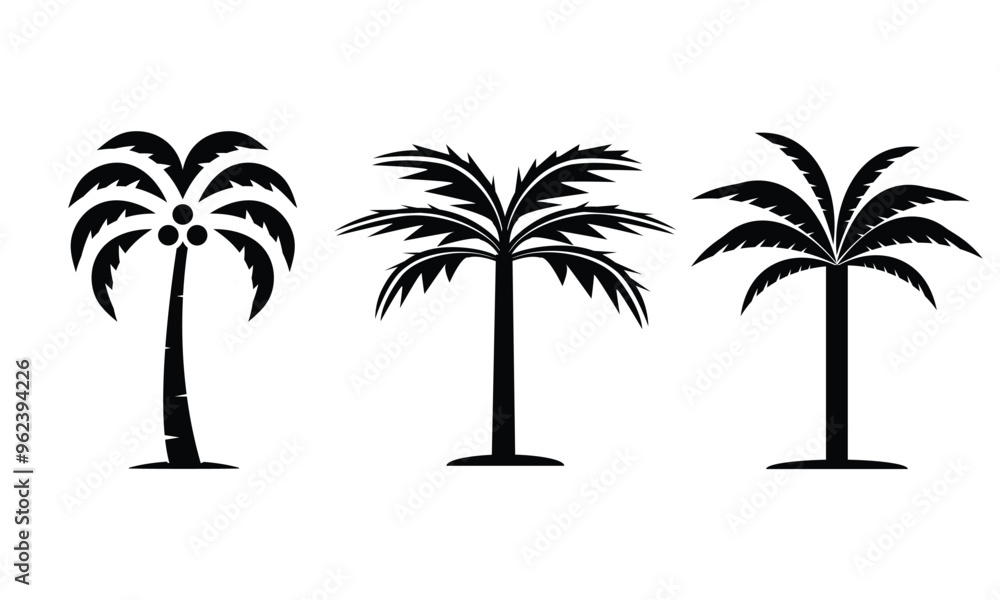 set of silhouettes of palm trees set of silhouettes of palm trees