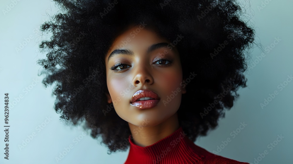 Elegant young Black woman with afro hair posing in studio. African American girl’s fashion portrait on pastel color backdrop. Diverse beauty, afro day in September Elegant young Black woman with afro hair posing in studio. African American girl’s fashion portrait on pastel color backdrop. Diverse beauty, afro day in September