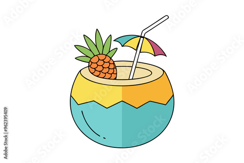 Refreshing Tropical Piña Colada in a Coconut with Pineapple Garnish Vibrant Summer Drink Recipe photo