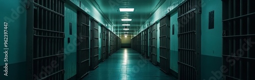 Wallpaper Mural Desolate Prison Corridor with Metal Bars and Dim Lighting Torontodigital.ca
