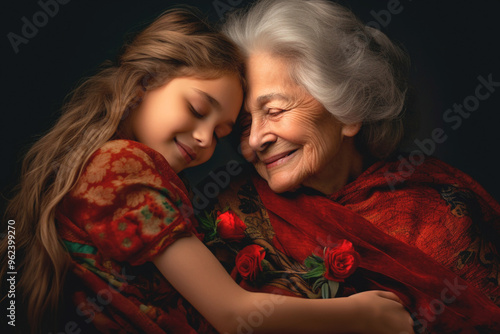 Grandmother hugging her granddaughter with all her love on Grandparents' Day.