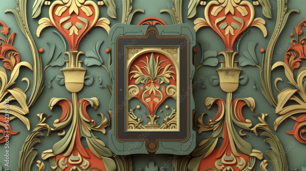 This elegant image showcases an ornate decorative frame with intricate floral patterns, set against a textured background. Perfect for classic design themes and luxurious decorative projects. This elegant image showcases an ornate decorative frame with intricate floral patterns, set against a textured background. Perfect for classic design themes and luxurious decorative projects.