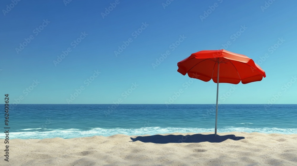 Lonely Beach Umbrella, a bright and inviting beach scene, an unoccupied umbrella casting a shadow on warm sand, gentle waves lapping at the shore under a clear blue sky. Lonely Beach Umbrella, a bright and inviting beach scene, an unoccupied umbrella casting a shadow on warm sand, gentle waves lapping at the shore under a clear blue sky.