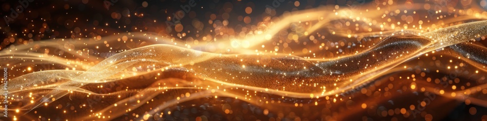 Obraz premium Shimmering Cosmic Waves of Luminous Glowing Lights in Vibrant Digital Abstract Art Background Mesmerizing glittering energy waves swirling ethereal streaks