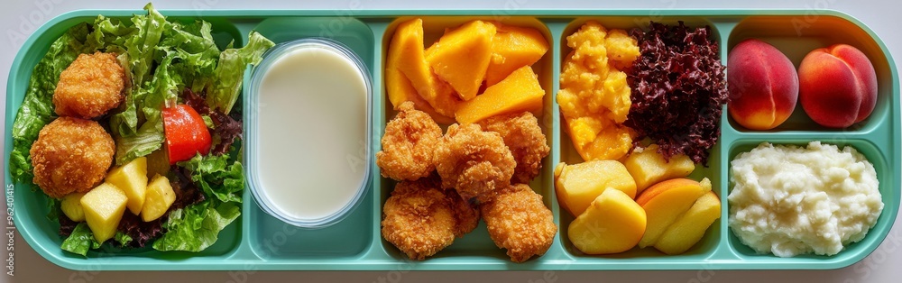 Colorful School Lunch Tray with Nutritious Food Colorful School Lunch Tray with Nutritious Food