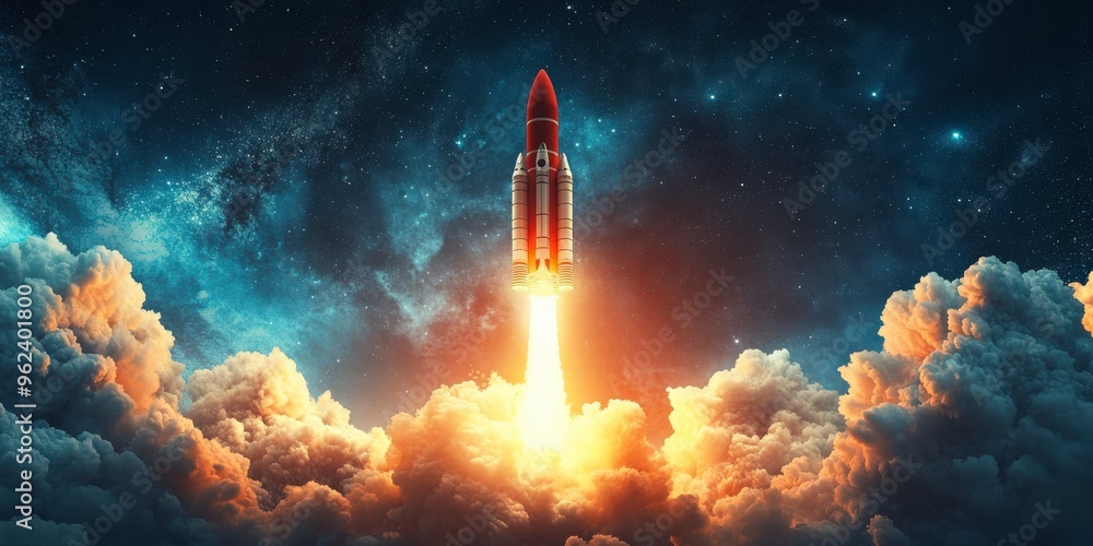 Dynamic Rocket Launch Against a Cloudy Sky Dynamic Rocket Launch Against a Cloudy Sky
