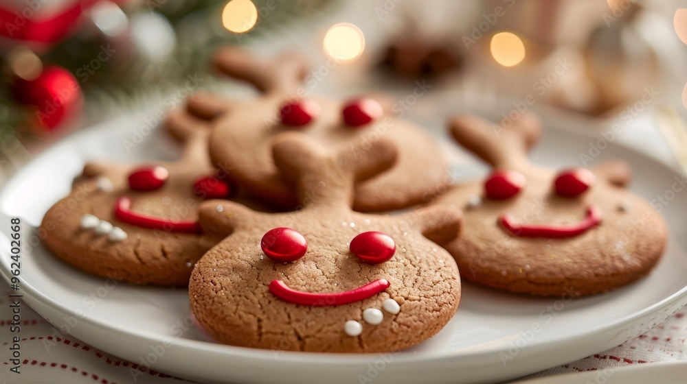 horned face cookies on a plate. christmas concept horned face cookies on a plate. christmas concept