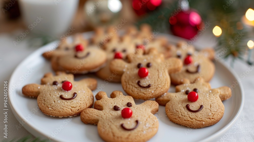 horned face cookies on a plate. christmas concept horned face cookies on a plate. christmas concept