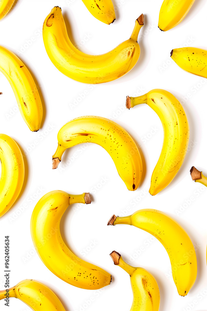 A bunch of bananas are arranged in a pattern on a white background A bunch of bananas are arranged in a pattern on a white background