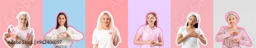Set of women with pink ribb...