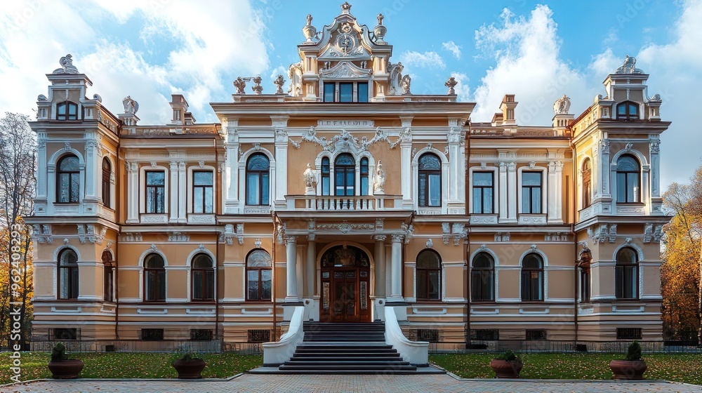 Obraz premium Beautiful historical town hall architecture with elegant civic design elements