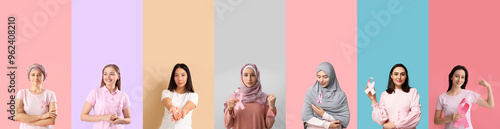 Set of women with pink ribb...