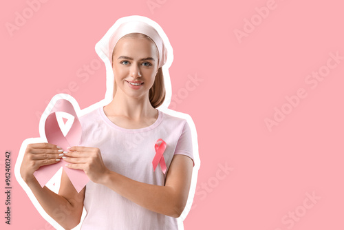 Young woman with ribbons on...