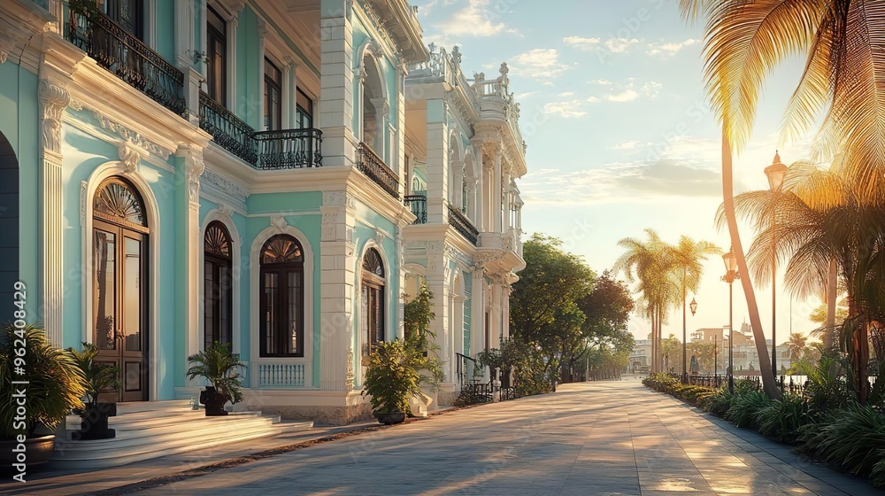 Fototapeta premium Sophisticated villa architecture displaying beautiful design and intricate building details