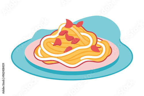 Italian Carbonara Pasta Platter Vector Design Crispy Bacon & Parmesan Perfection photo