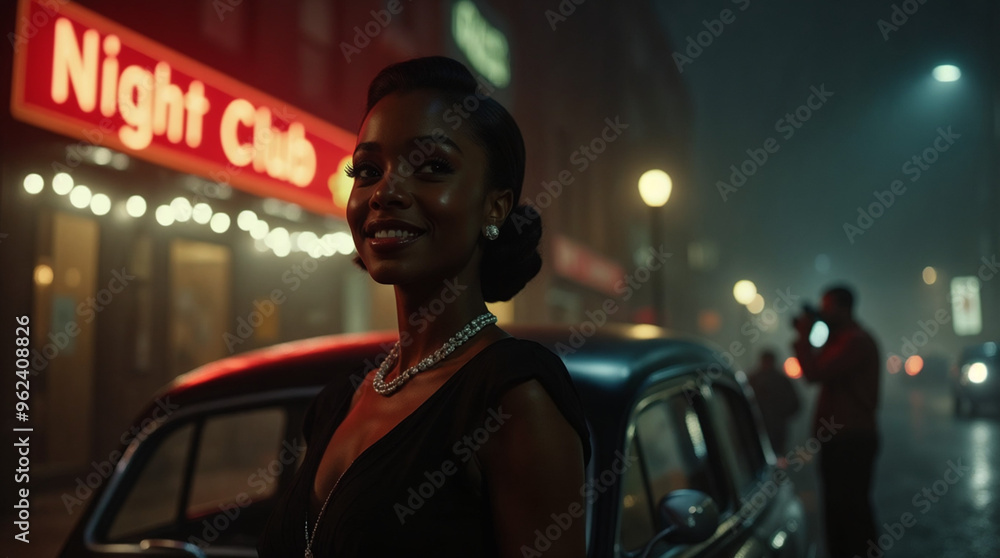 Fototapeta premium Classic Hollywood Night Out – Glamorous Couple in Vintage Style